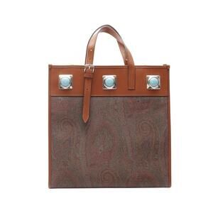 Etro Crown Me tote bag canvas leather brown